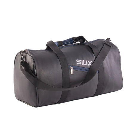 Black duffel bag with 'SIUX' branding on a white background