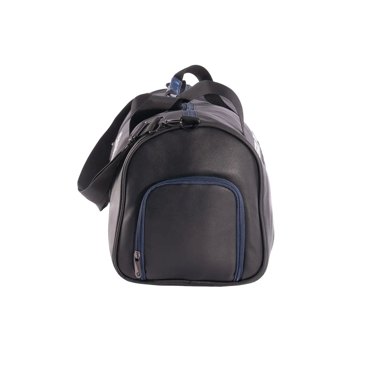 Black and gray bag with blue accents on a white background