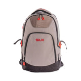 Gray and black backpack with red accents and 'SIUX' branding on a white background