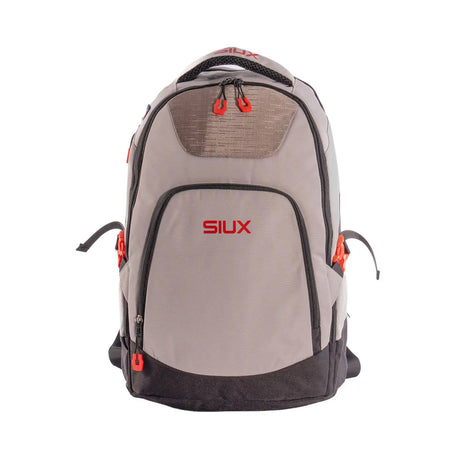 Gray and black backpack with red accents and 'SIUX' branding on a white background