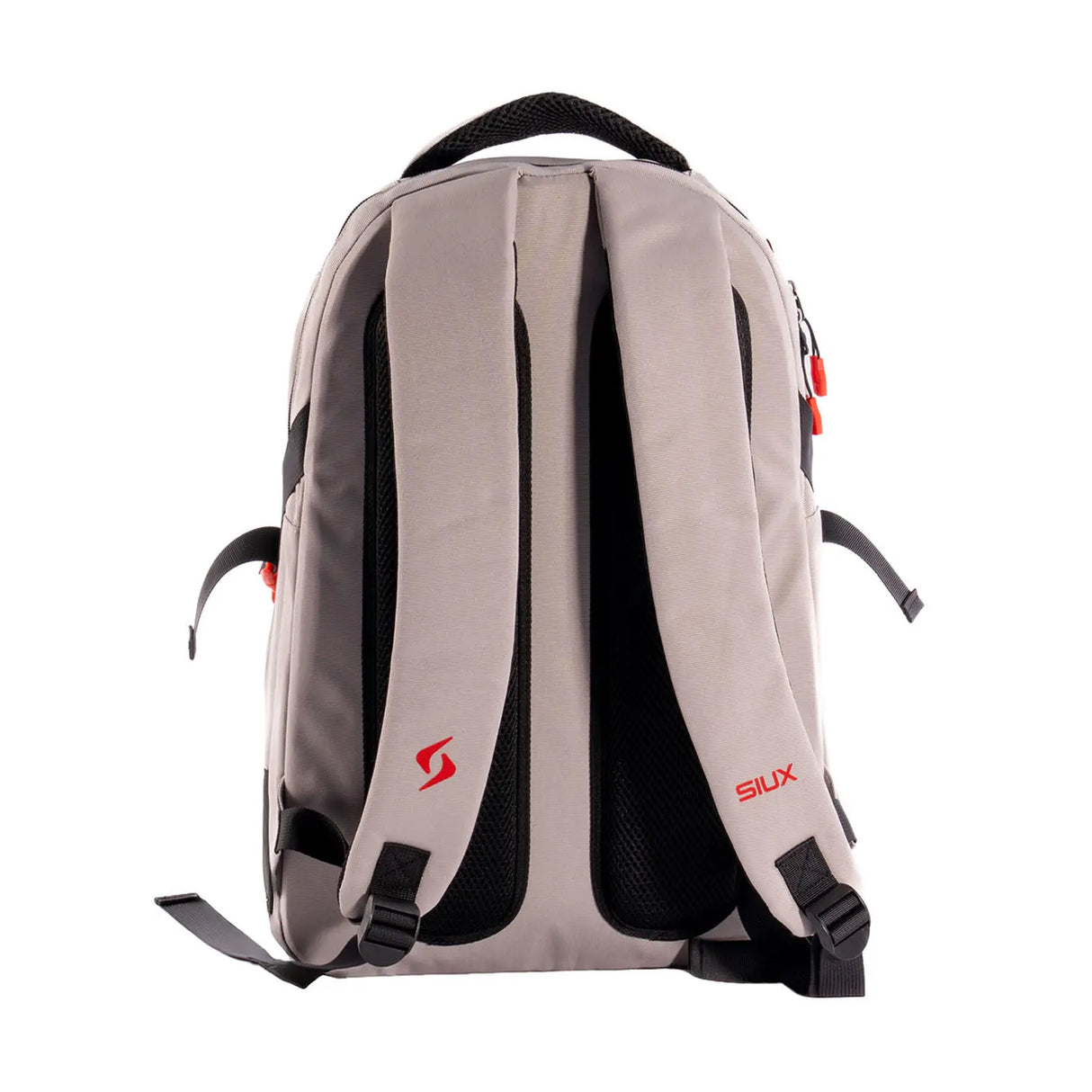 Gray backpack with black straps on a white background