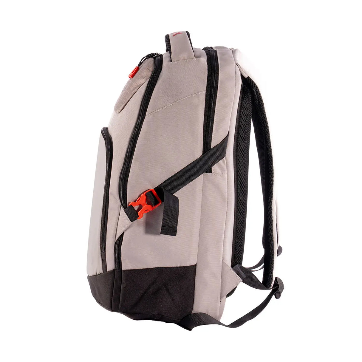 Gray backpack with black accents on a white background