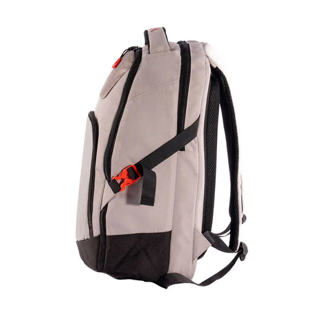 Gray backpack with black accents on a white background