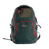 Green backpack with red accents and 'SIUX' branding on a white background