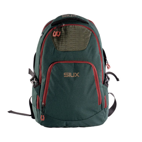 Green backpack with red accents and 'SIUX' branding on a white background