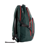Green backpack with red zipper on a white background