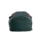 Green backpack with red accents on a white background