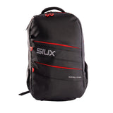 Black backpack with red accents and 'SIUX' branding on a white background