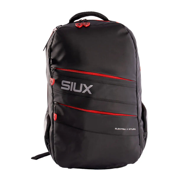 Black backpack with red accents and 'SIUX' branding on a white background
