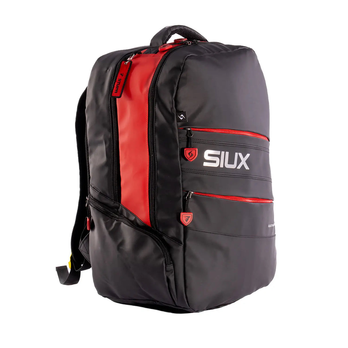 Black and red backpack with 'SIUX' branding on a white background