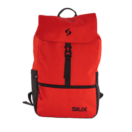 Red backpack with black accents and 'SIUX' branding on a white background