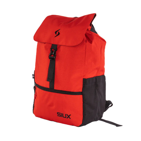Red and black backpack with 'SIUX' branding on a white background