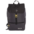 Black and gray backpack with yellow accents on a white background