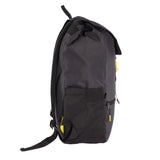 Gray backpack with yellow accents on a white background