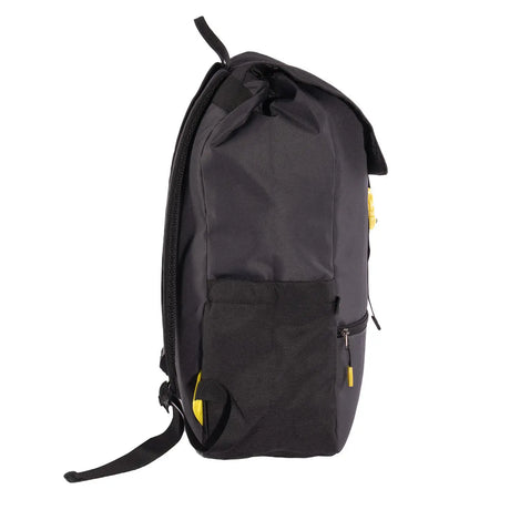 Gray backpack with yellow accents on a white background