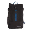 Black backpack with blue straps and SIUX logo on a white background