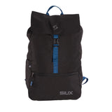 Black backpack with blue straps and SIUX logo on a white background