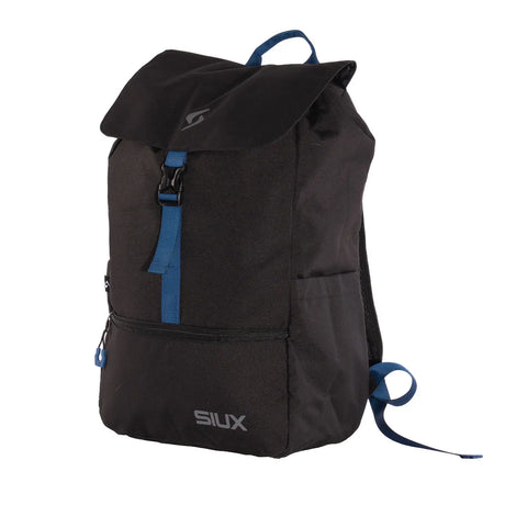 Black backpack with blue accents and 'SIUX' branding on a white background