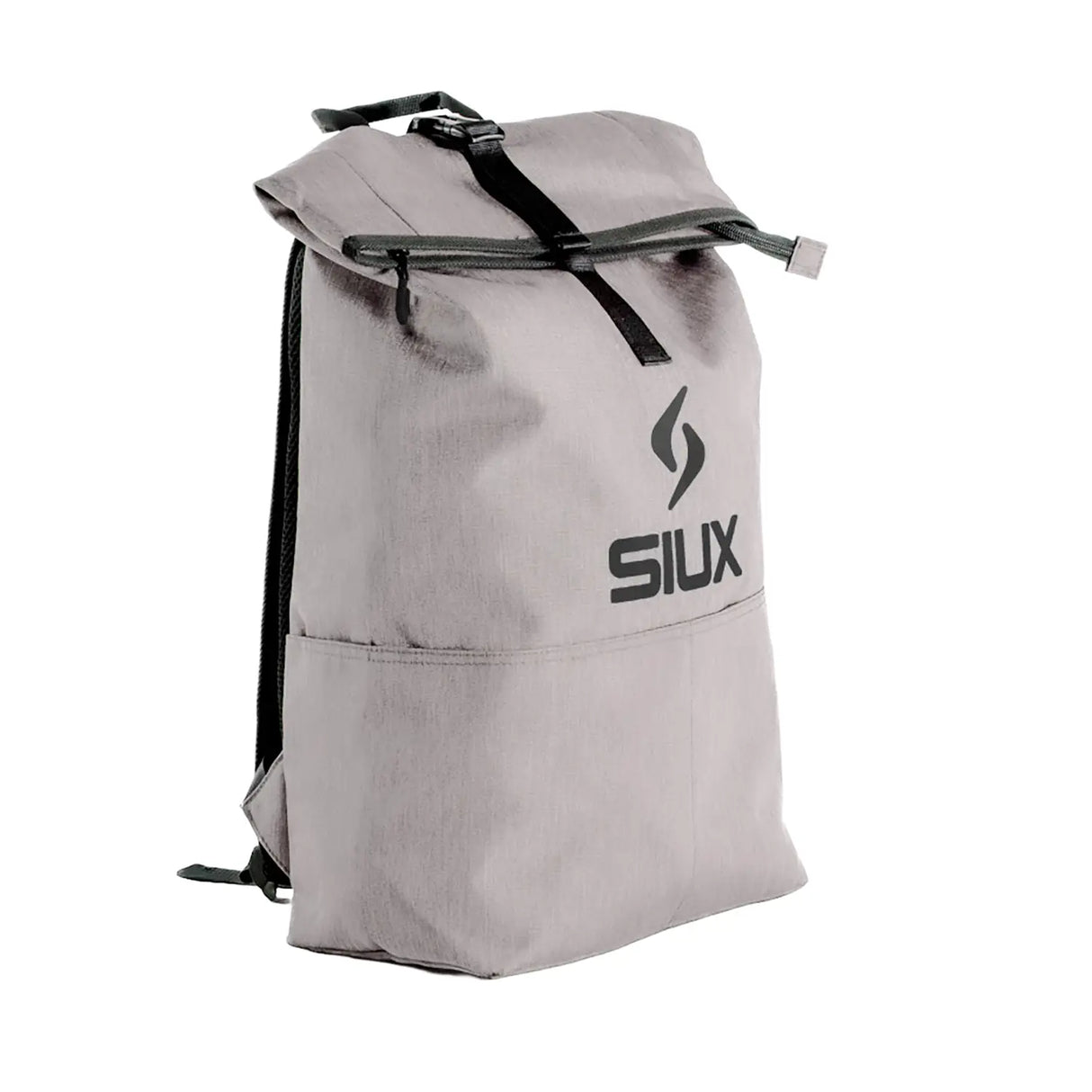 Gray backpack with black straps and 'SIUX' logo on a white background
