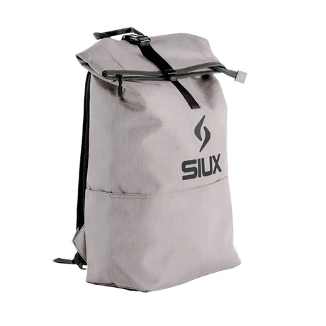 Gray backpack with black straps and 'SIUX' logo on a white background