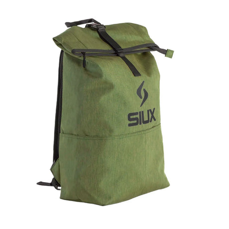 Green backpack with black straps and 'SIUX' logo on a white background