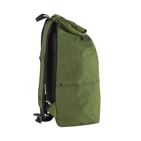 Green backpack on a white background