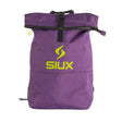 Purple backpack with a yellow SIUX logo on a white background