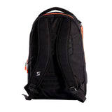 Black backpack with orange accents on a white background