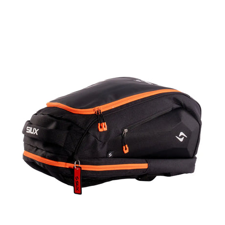 Black and orange bag with visible brand logo on a white background