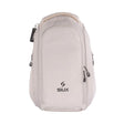Light gray backpack with a visible brand logo on a white background