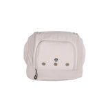 Light gray backpack with a brand logo on a white background