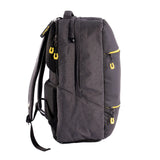 Gray backpack with yellow zippers on a white background