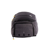 Gray backpack with visible brand logo on a white background