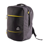 Gray backpack with yellow accents and Silux logo on a white background