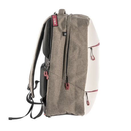 Backpack with a visible brand logo on a white background