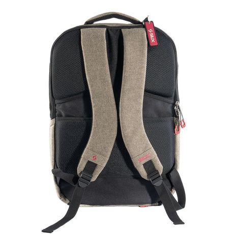 Backpack with gray straps and black body on a white background