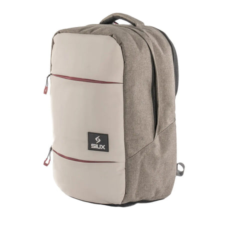 Backpack with beige and gray design on a white background