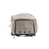 Beige backpack with black accents on a white background