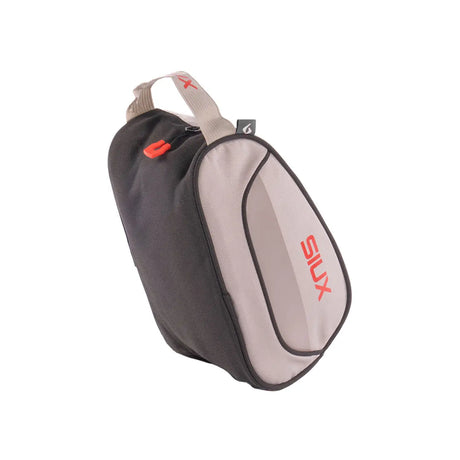 Gray and beige shoe bag with 'SIUX' branding on a white background