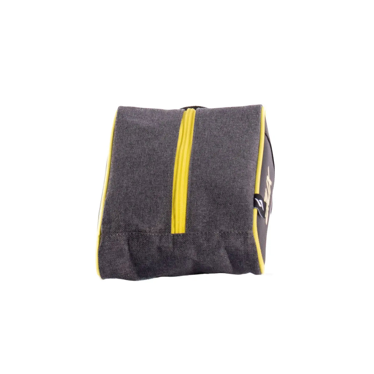Gray pouch with a yellow zipper on a white background