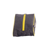 Gray pouch with a yellow zipper on a white background