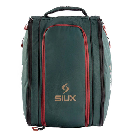 Green and red shoe bag with SIUX logo on a white background