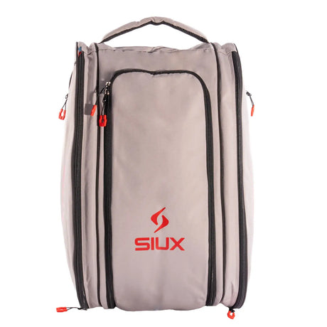 Gray shoe bag with red SIUX logo on a white background