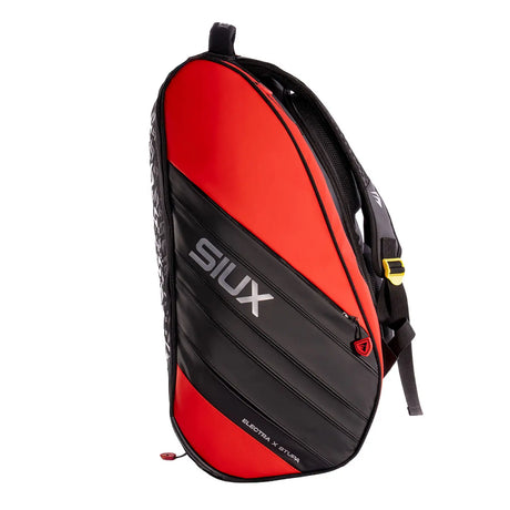 Red and black sports bag with 'SIUX' branding on a white background