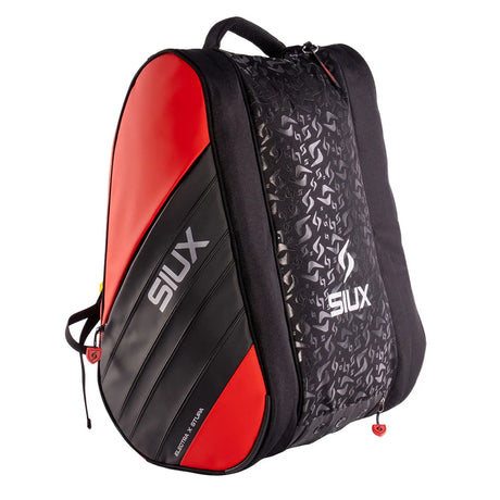 Black and red backpack with 'SIUX' branding on a white background