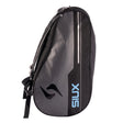 Black and gray sports bag with a brand logo on a white background