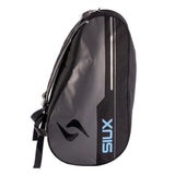 Black and gray sports bag with a brand logo on a white background