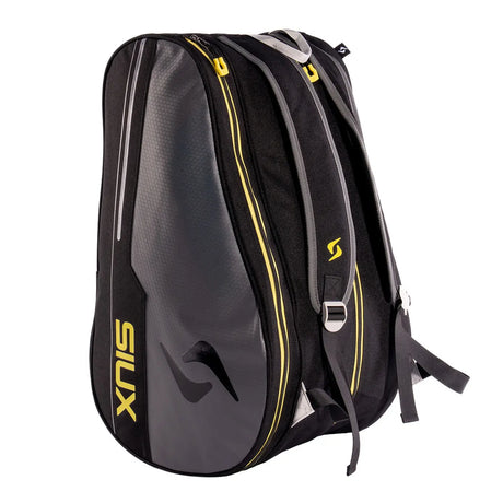 Black and yellow backpack with 'Siux' branding on a white background
