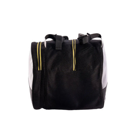 Black bag with white and yellow accents on a white background