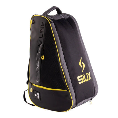 Black and yellow backpack with 'SIUX' branding on a white background